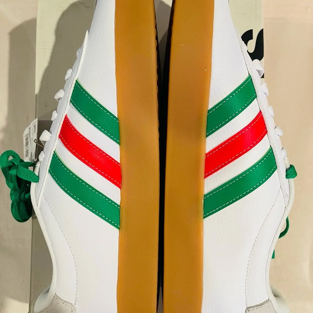 Adidas VL Court 3.0 White Sneakers with Green and Red Accents 10.5M - Picture 5 of 9